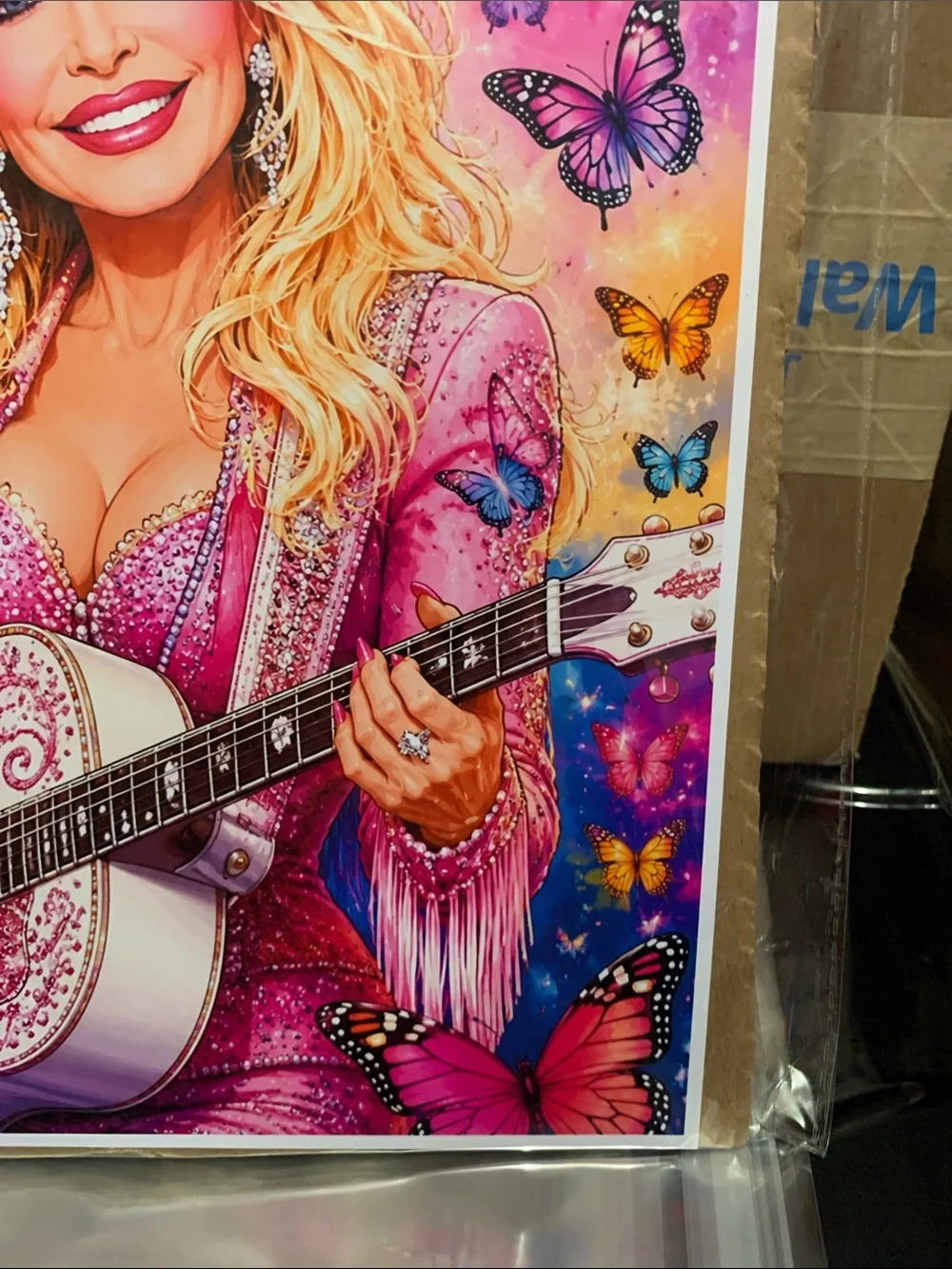 Pink Butterfly Guitar Wall Art Print - Home Wall Deco. The Queen Dolly
